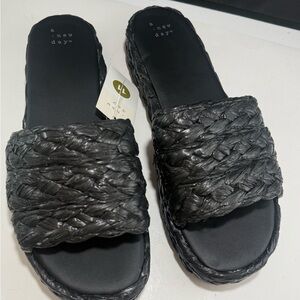 A New Day Women's Black Woven Slide Sandals